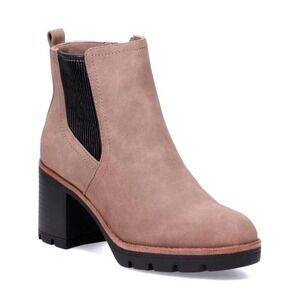 Naturalizer Tan Vegan Suede M Chunky Lug Block Heel Water Repellant Chelsea Boot